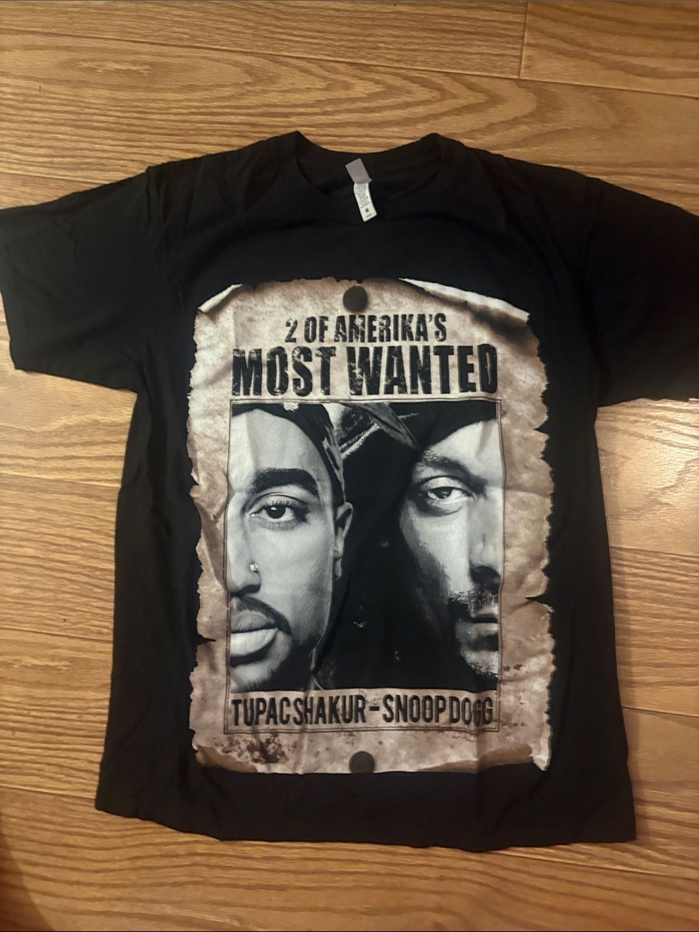 Black 'Most Wanted' Graphic Tee featuring Tupac & Snoop Dogg